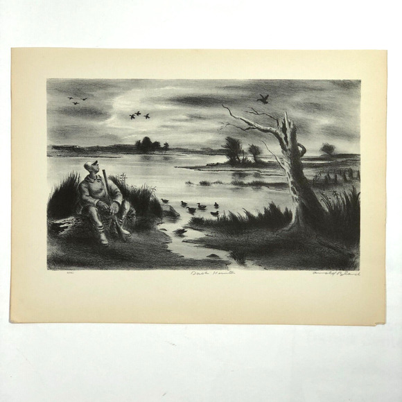 Arnold Blanch "Duck Hunter" Art 1930s Print Treasury Collection Sketch Vintage - Picture 7 of 10